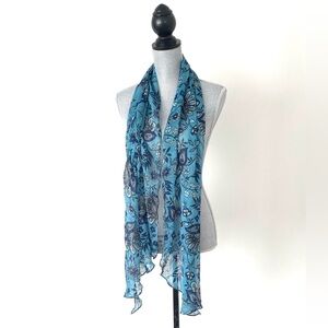 Talbots Floral Blue Sheer Scarf Long Lightweight Versatile Vacation Office Chic